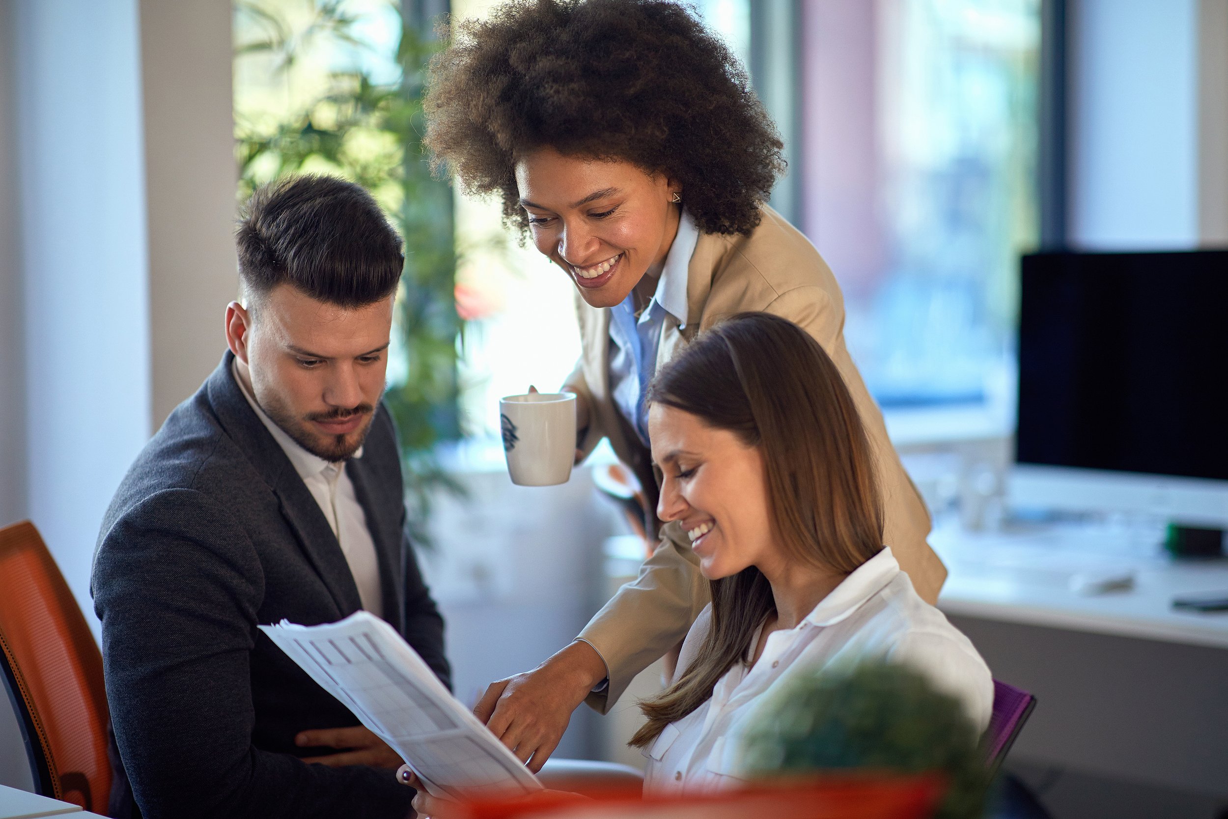 Engaged employees in a brainstorming session